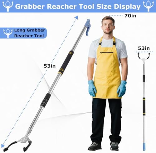 Heavy Duty Grabber Reacher Tool,52.5in Reacher Grabber Pickup Tool Extra Long No Need Bend Trash Picker Upper Grabber Stainless Steels Tube with Sponge Handle for Seaside Garden and Yard