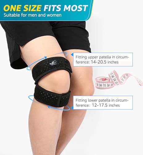 HiRui Dual Patella Knee Straps, Knee Brace Patella Stabilizer for Knee Pain Relief Running Tennis Jumping Arthritis Tendonitis, Joint and Muscles Protection - Adjustable (Black, 2 Pack)
