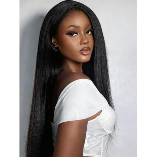 UNICE EasiContour V Part Wigs Human Hair with Drawstring Yaki Straight Glueless Clip in Vpart Wig No Sew in No Glue Beginner Friendly 14 inch