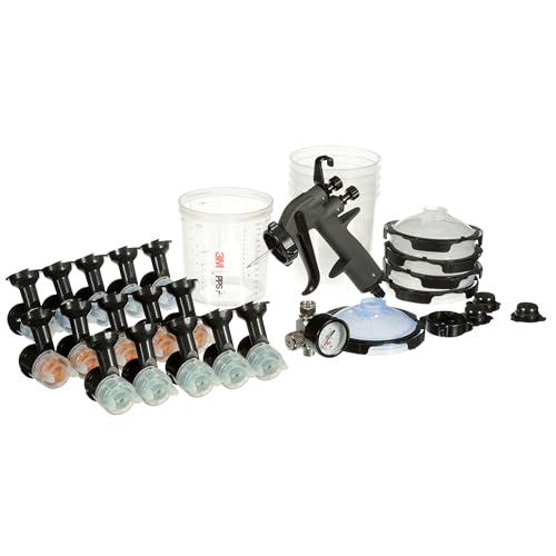 3M Performance Spray Gun Starter Kit, 26778, Includes PPS 2.0 Paint Spray Cup System, 15 Replaceable Gravity HVLP Atomizing Heads, Air Control Valve