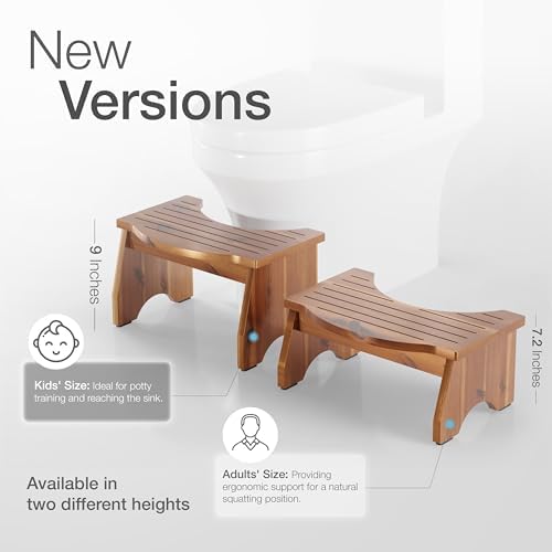 HOLANA 9" Acacia Poop Stool for Bathroom Adults - Squatting Toilet Stool for Kids - Pooping Stool Squat with Anti Slip Layer - Bathroom Stools for Sitting/Travel (Acacia Wood 9 Inch Height)
