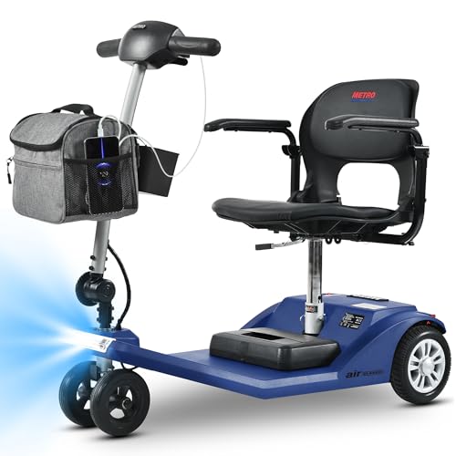Metro Mobility Powered Mobility Scooters, 4 Wheel Mobility Scooters for Adults 265 lbs Folding Mobility Scooter Lightweight Headlight Electric Scooters for Seniors 10 Miles with USB Charger Port Blue