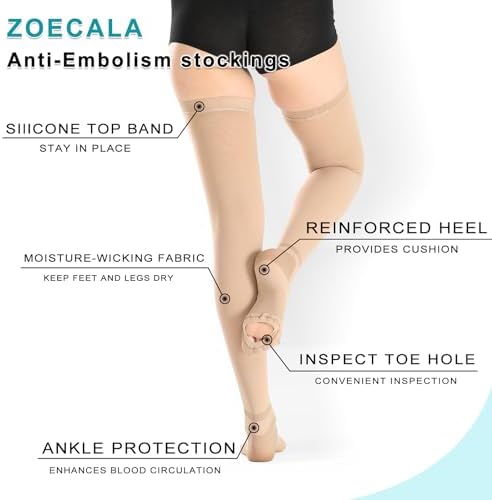 T.E.D.Anti Embolism Compression Stockings for Women & Men,15-20 mmHg Thigh High Ted Hose Medical Support Socks with Inspect Toe Hole for Relieve Post Surgery Swelling,Varicose Veins,Edema,DVT
