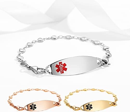 LinnaLove Heart Link Stainless Steel Interchangeable Medical Alert Bracelet
