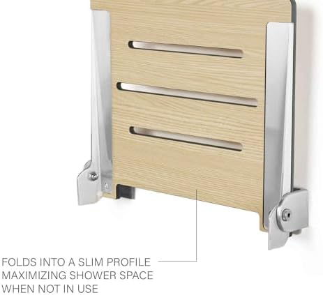Seachrome 18 inch Silhouette Slimline Folding Wall Mount Shower Bench Seat, Urban Chic Seat with Silver Frame