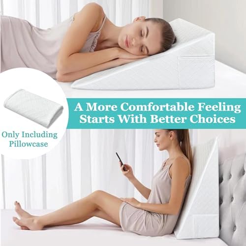 Wedge Pillow Case Cover 25x24x12 Bed Wedge Pillowcase Triangle Incline Wedge Pillow Covers for Sleeping Waterproof Pillow Cases Protector with Zipper & Pocket (Waterproof Cover Only)