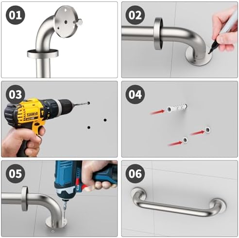 2 Pack 16 Inch Shower Grab Bar 1.25" Diameter, ZUEXT Satin Brushed Nickel Stainless Steel Bathroom Grab Bar, Bath Balance Bar,Safety Hand Rail Support,Handicap Injury Elderly Senior Assist Bath Handle