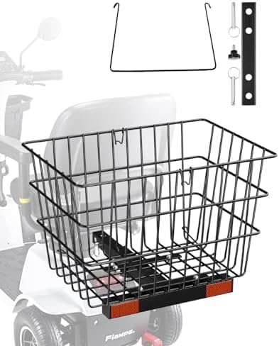 VEVOR Scooter Rear Basket, Heavy Duty Metal Wire Basket with Handle, Spacious Cargo Basket, Works with 1-inch Receiver, Compatible with Most Golden, Drive & Pride Mobility Scooter