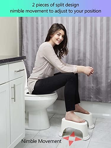 EVRON Toilet Stool 7" Bathroom Squatting Poop Stool for Potty Assistance,Portable Plastic Potty Stool for Adults,Space Saving Storage,Flexible Distance Adjustment Stackable Design(White 1 Pairs)