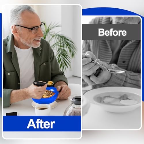 2 Sets Adaptive Utensils Bowl and Plate Set Adaptive Self Feeding Dinnerware with Suction Base Non Slip Bendable Cutlery for Elderly Disabled Hand Tremors Arthritis Parkinson(Blue)