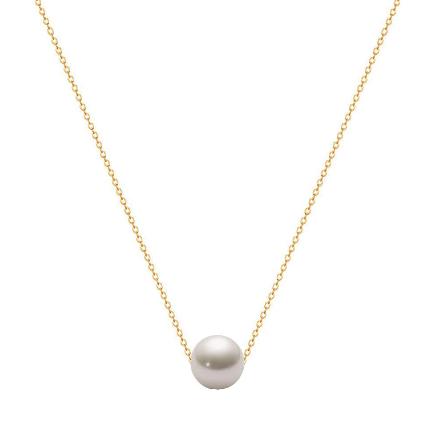 Zeffy Pearl Necklaces for Women, 18K Gold Plated Single Pearl Choker Necklace Pendant Simple Handmade Pearl Chain for Girls Women Everyday Jewelry Gifts