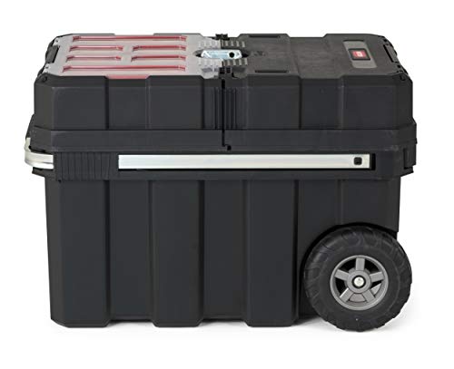 Keter Masterloader Resin Rolling Tool Box with Locking System and Removable Bins – Perfect Organization and Storage Chest for Power Drill, Tape Measure, and Screwdriver Set, Black