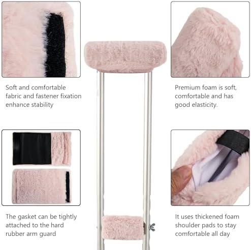 4-Pack Premium Fluffy Crutches Padding, Ultra-Soft Breathable Crutch Pads for Armpits and Hand Grips, Machine Washable Crutch Cushions, Comfort Fit for Adults and Youth (Pink)