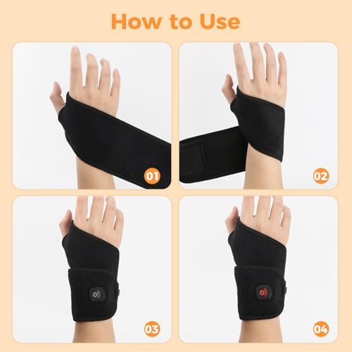 Wrist Heating Pad, Heated Wrist Wrap, Heating Pad for Wrist Cordless, Heated Wrist Wraps for Pain with 30 Mins Auto-Off, 3000mAh Battery, 3 Heating Modes(Black)