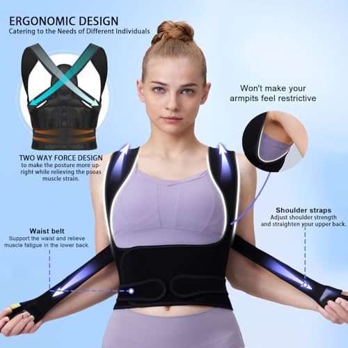 Posture Corrector for Women and Men,Adjustable Full Back Brace and Shoulder Straightener,for Back Pain Relief,Hunchback Correction,Scoliosis,Posture Trainer（Black, Small）