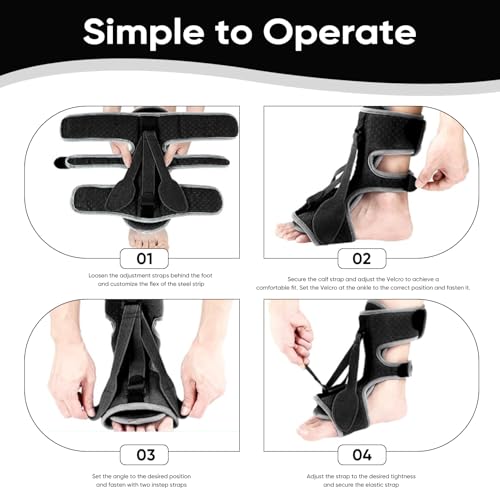 Plantar Fasciitis Night Splint, 3 Adjustable Straps for Plantar Fasciitis, Foot Drop & Heel Pain Relief, Comfortable Night Splint Support for Day & Night Use (Black)