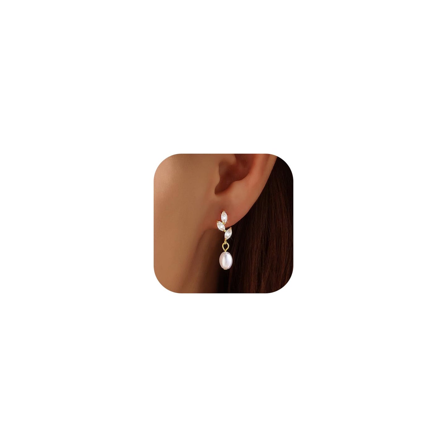 Pearl Drop Earrings for Women, 14k Gold Plated Trendy Pearl Diamond Earrings Bridal Shower Gifts Wedding jewelry for Women