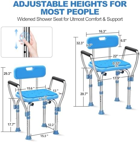 Heavy Duty Shower Chair with Armrests & Back, FSA/HSA Eligible Upgraded 450lbs Stainless Steel Padded Shower Seat for Inside Shower, Anti Slip Adjustable Bathroom Chair for Elderly Disabled
