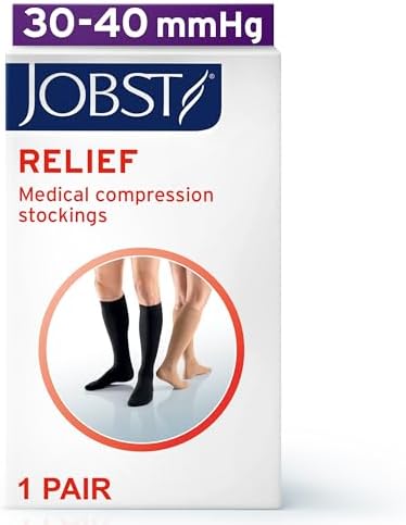 JOBST Relief 30-40 mmHg Compression Stockings, Knee High, Open Toe, X-Large Full Calf, Beige
