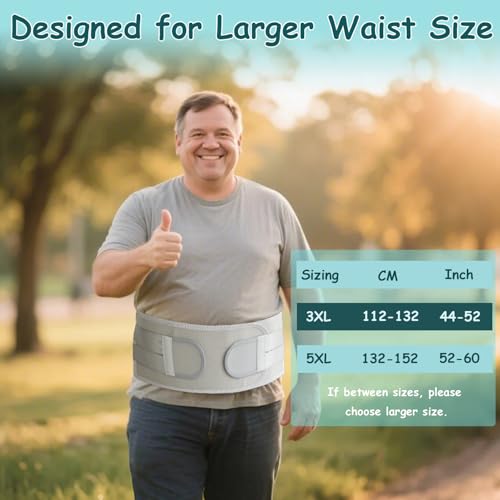 King Mills Plus Size Back Brace for Lower Back Pain, Breathable Obese Belly Support for Sciatica, Back Pain, Scoliosis, Two Sets of Support Bars. Lightweight. (Waist: 52" - 60")