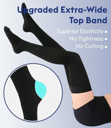 Thigh High Compression Stockings Closed Toe for Men & Women, Opaque, KEKING 15-20mmHg Graduated Compression Leg Support Hose with Silicone Band - Swelling, Varicose Veins, Edema, DVT, Black 4X-Large