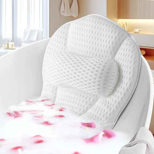 Bath Pillow Bathtub Pillow, Luxury Bath Pillow for Neck and Back Support-with Comfortable 5D Breathable Cotton and Non-Slip Suction Cup Bathtub Accessories - Spa Bath for Women Bath Pillows for tub