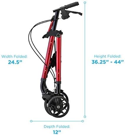 NOVA Star 8 Rollator Walker with Perfect Fit Size System, Lightweight & Foldable, Easy to Lift & Carry, Great for Travel, Color Red