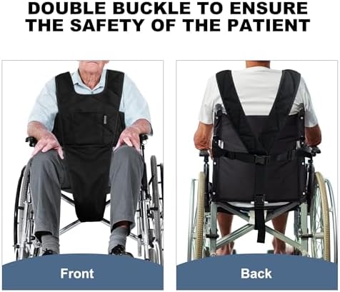 MDSTOP Wheelchair Safety Belt, Anti-Slip Wheelchair Seatbelt, Wheelchair Harness with Adjustable Secure Buckle, Medical Restraints Straps for Seniors Elderly, Patients, Disable (Black1)