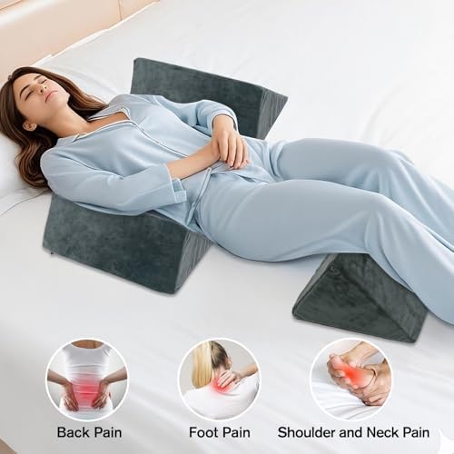 16.5 x 10 x 8 Inches Grey Wedge Pillow Set for Post-Surgery Support & Leg Elevation 3 Piece Orthopedic Bed Pillows for Reading Sleeping Posture Comfort Washable Cover with Non-Slip Base