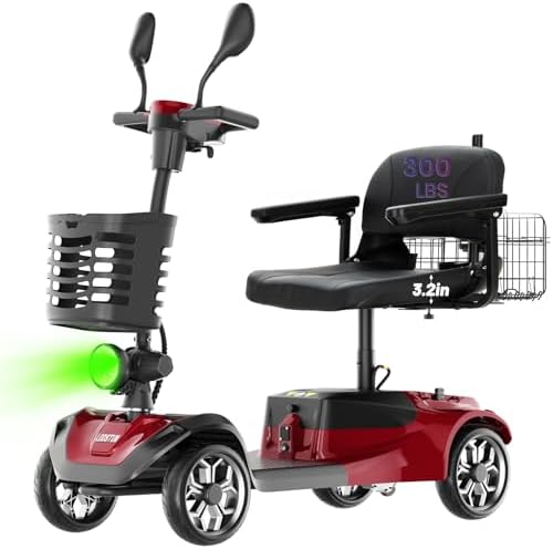 4-Wheel Mobility Scooter for Seniors, Folding Electric Powered Wheelchair, 250W Motor, 15-Mile Range, 5mph Speed, 300 lbs Capacity, All-Terrain, Red, FSA|HSA