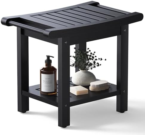 Poly Lumber Shower Bench Seat, Larger Size 22" x 13", Shower Benches for Inside Shower, Waterproof Shower Stool with Handles & Storage Shelf, Shower Chair for Bathroom, Bath Stool to Sit (Black)