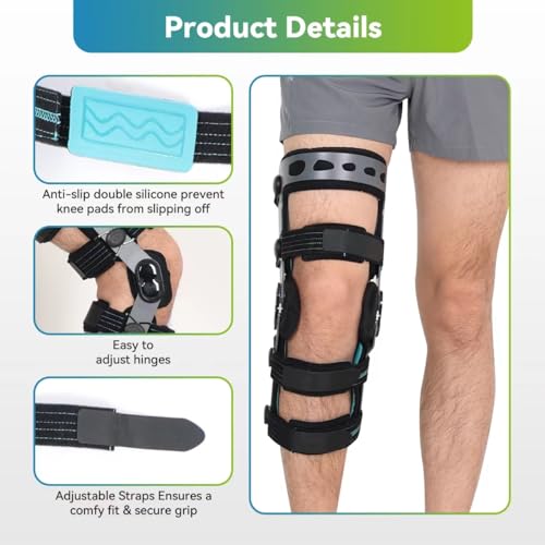 ACL Knee Brace, Functional Knee Support for PCL, MCL, Ligament Sports Injuries, Meniscus Tear, Relief from Knee Joint Pain with Side Stabilizers for Men & Women(XL/Right)