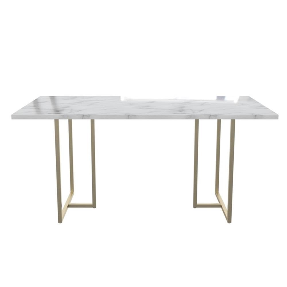 CosmoLiving Astor Dining Table, White Marble Top with Gold Legs