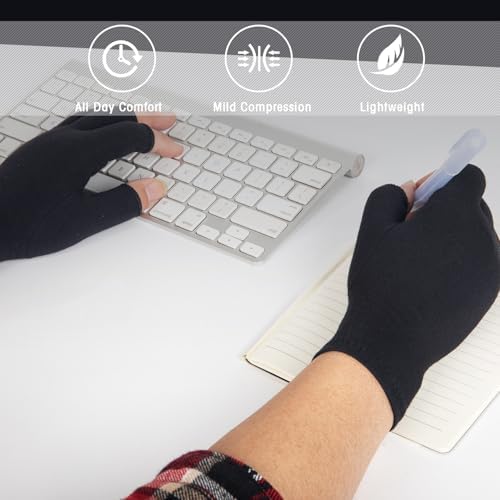 2 Pairs Arthritis Compression Gloves for Women Men, Fingerless Breathable & Moisture Wicking Compression Gloves for Relieving Carpal Tunnel Aches, Rheumatoid Pains, Joint Swell Black XL