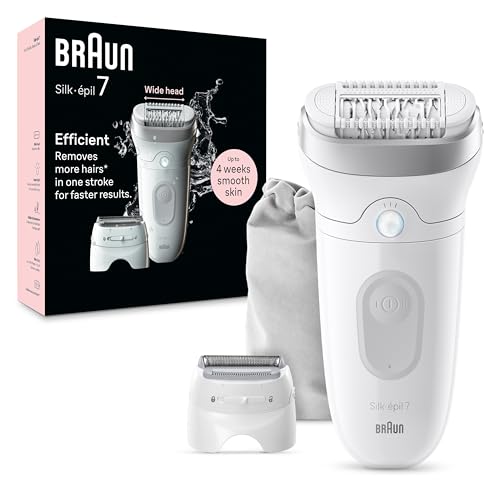 Braun Epilator Silk-?pil 7, Hair Removal Device, Women Shaver & Trimmer, Wet and Dry, Wide Head, Includes Shaver Head and Trimmer Comb, SE7-041, Silver, Holiday Gifts for Women