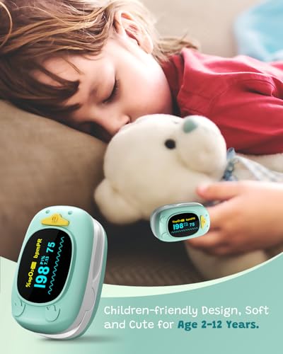 Children Pulse Oximeter Fingertip Pulse Oximeter for Kids Child Blood Oxygen Monitor Portable Blood Oxygen Saturation Monitor SpO2 Finger Included With AAA Battery