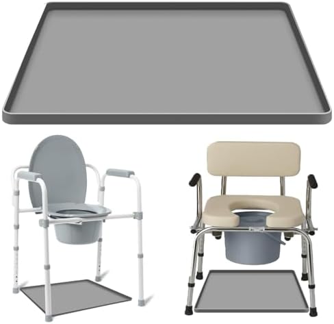 Bedside Commodes Mat Portable Bedside Toilet Mat with Raised Edge, Under Commode Chair Mat Non-Slip Recycle Commode Toilet Pad Waterproof Floor Protector, Silicone Mat for Porta Potty, 23.6"X23.6"