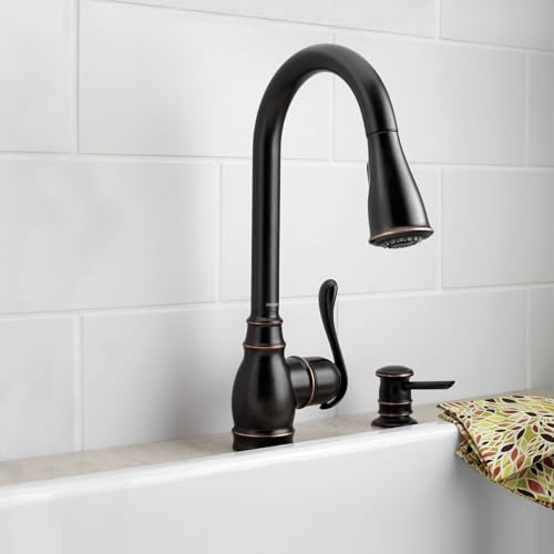 Moen CA87003BRB Single Handle Kitchen Faucet with Pullout Spray from the Anabelle Collection, Mediterranean Bronze