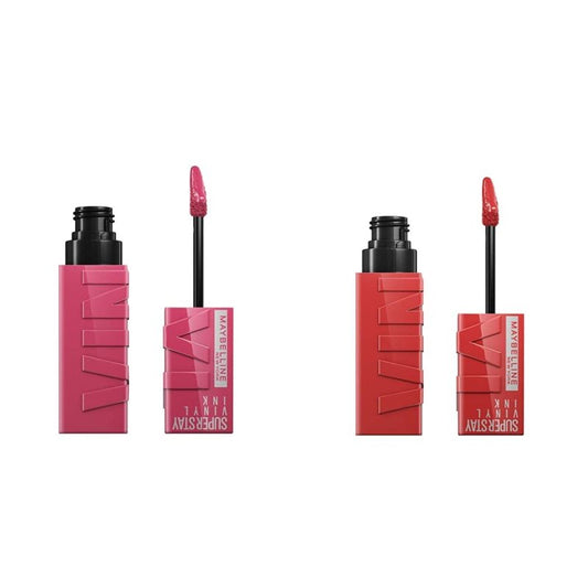Maybelline Super Stay Vinyl Ink Longwear No-Budge Liquid Lipcolor Makeup Bundle with Peachy 0.14 fl oz and Coy 0.14 fl oz
