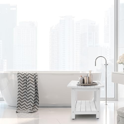 HDPS Shower Bench, Inside Shower Chair for Shaving Legs, Waterproof 2-Tier Bath Spa Shower Stool for Adults Sitting, Weather -Resistant No-Slip Indoor Outdoor Shower Seat, White