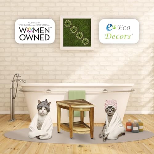 EcoDecors 18” Teak Corner Shower Stool –Waterproof Bench, Space-Saving Bathroom Seat | Compact Teak Shower Stool for Inside Shower | Sturdy 300 Pound Capacity with Shelf & Adjustable Feet