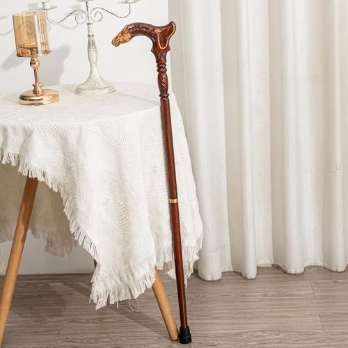 Hand Carved Wooden Walking Cane with Ergonomic Handle and Rubber Tip for Men and Women - Fashionable Unique Walking Stick for Seniors - 37 inch