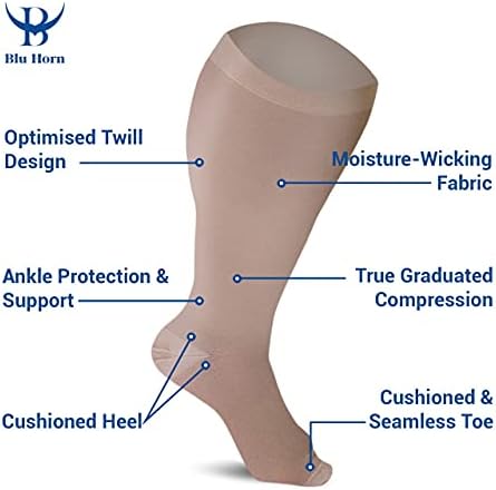 Compression Socks 20-30 mmHg for Women & Men - Knee High Stockings (7X-Large, Beige)