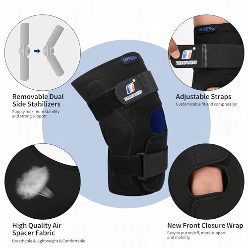 Knee Brace with Side Stabilizers for Knee Pain Meniscal Tear ACL MCL Arthritis Hyperextension Injury Recovery, Adjustable Plus Size Knee Brace for Men and Women Strong Stability Knee Support