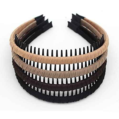 4pcs Hairbands for Women, Non-Slip Zig Zag Headbands, Adjustable Teeth Comb Hair Hoop, Daily Use, Yoga, Spa, Parties, Resin Cotton Blend