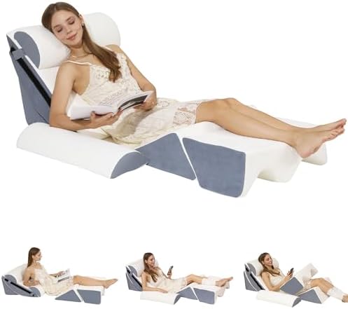 6PCS Orthopedic Wedge Pillow Set for Surgery Recovery & Acid Reflux – 30D High-Density Foam Bed Support for Back, Legs, and Knees – Adjustable Modular Body Positioning System with Breathable Covers