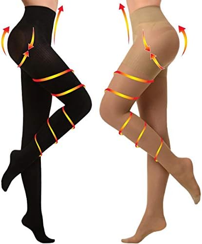 KISSLIFE 2 Pairs Compression Pantyhose Women Support Hose 20-30 mmHg Closed Toe Graduated Compression Stockings for Varicose Veins