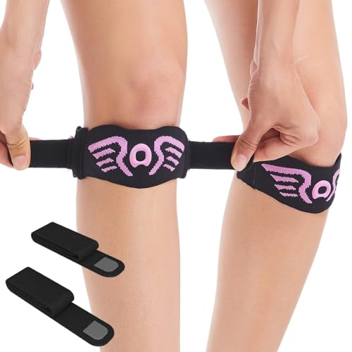 2 Pack Patella Knee Strap Band for Knee Pain Knee Support Patella Stabilizer Braces Tendon Ergonomic Silicone Pad (with 2 adjustable straps, one long & one short)