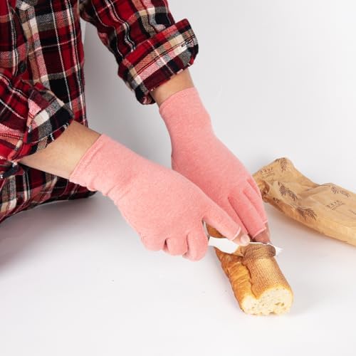 2 Pairs Arthritis Compression Gloves for Women Men, Fingerless Breathable & Moisture Wicking Compression Gloves for Relieving Carpal Tunnel Aches, Rheumatoid Pains, Joint Swell Pink M