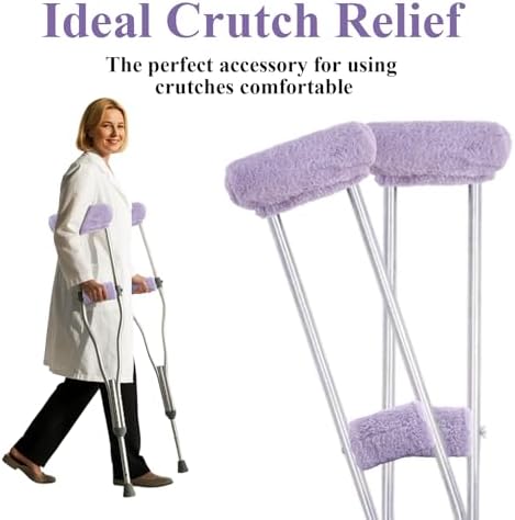 4-Pack Premium Fluffy Crutches Padding, Ultra-Soft Breathable Crutch Pads for Armpits and Hand Grips, Machine Washable Crutch Cushions, Comfort Fit for Adults and Youth (Purple)